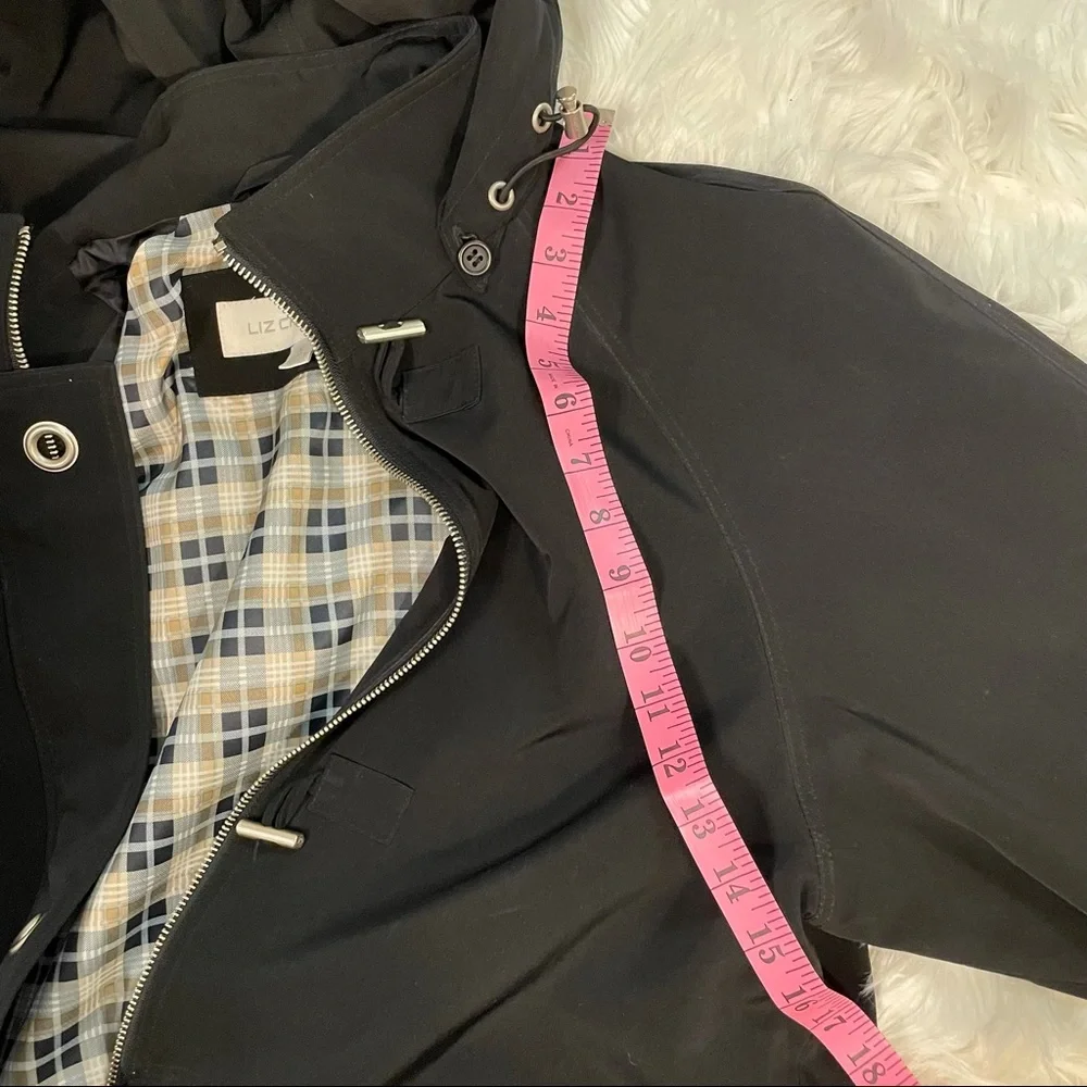 Liz Claiborne Black Trench Coat w/Detachable Hood size medium